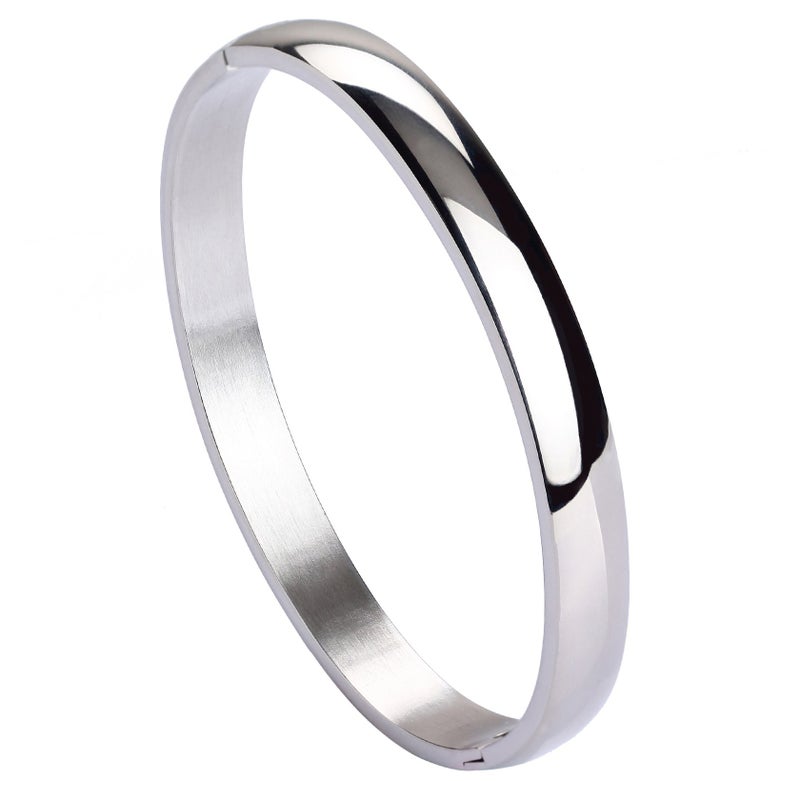 MILAKOO Womens Stainless Steel Brecelet 8MM Plain Polished Finish Silver Color Oval Bangle 7.1" - Image 1